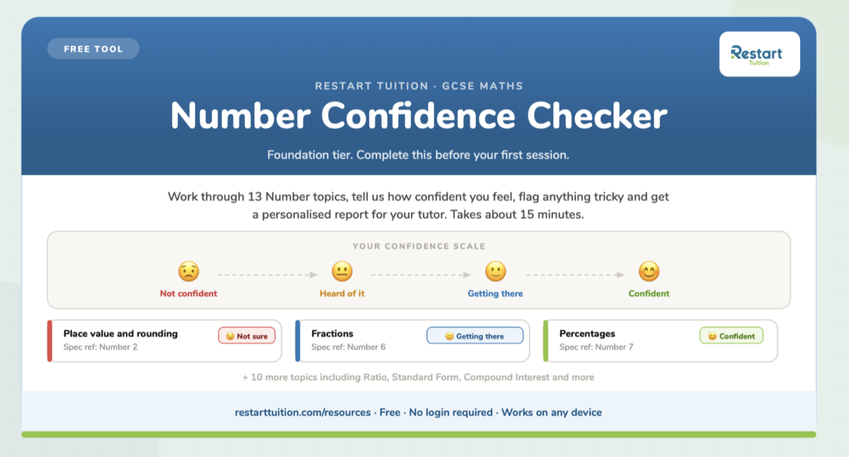 Preview of the Restart Tuition Number Confidence Checker tool
